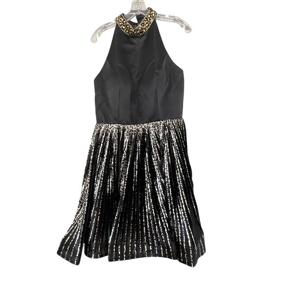 BLUSH 11367 Embellished High Neck Collar Cocktail Mini Skirt Dress Size 8 Black - Picture 3 of 6